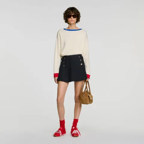 Contrast round-neck wool jumper