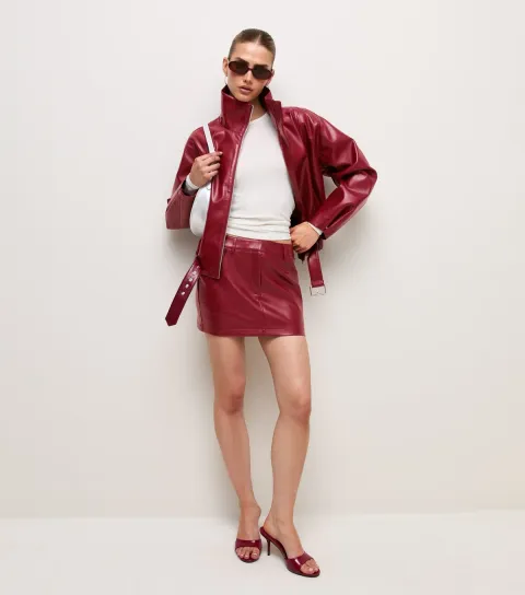 Women's Dark Red Faux Leather Micro Mini Skirt