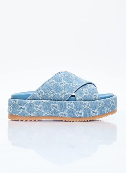 GG Denim Platform Sandals