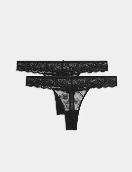 Marks & Spencer 2 Pack Ida Lace Thongs Black