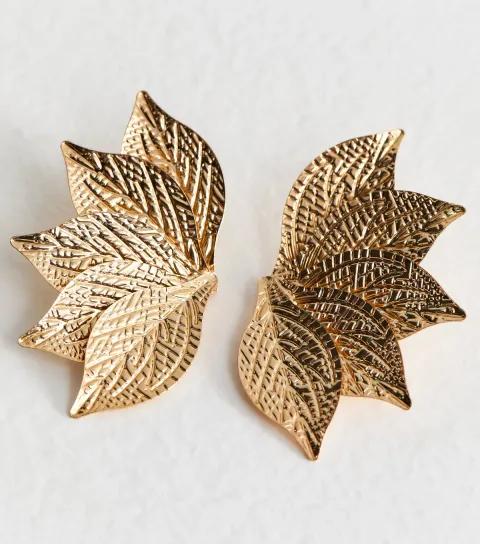 Gold Tone Petal Stud Earrings