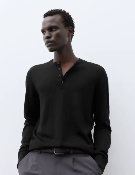 Autograph Pure Extra Fine Merino Wool Henley Jumper Black