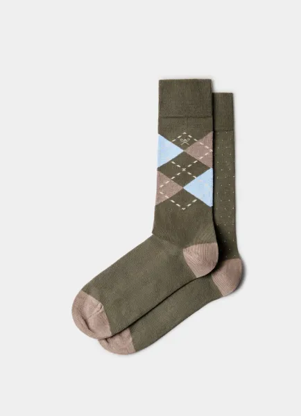 Two Pack Combed Cotton Argyle Socks