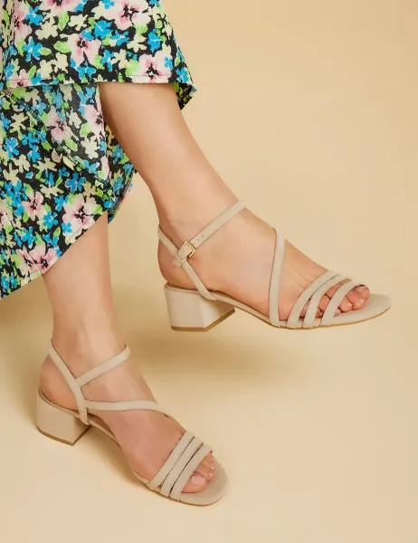 Jones Bootmaker Suede Ankle Strap Block Heel Sandals Beige