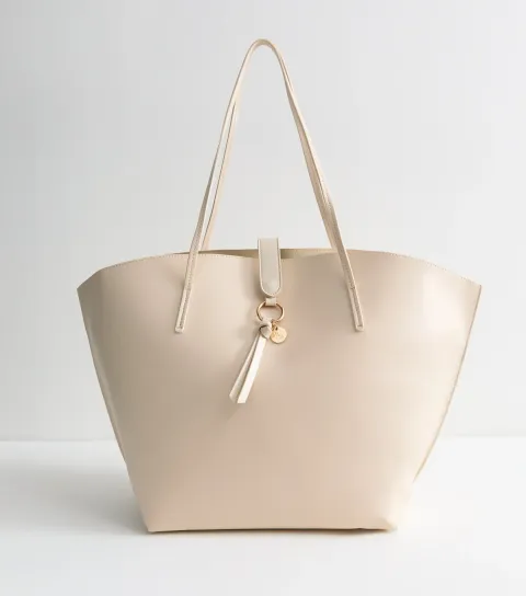 Cream Faux Leather Winged Tote Bag Vegan