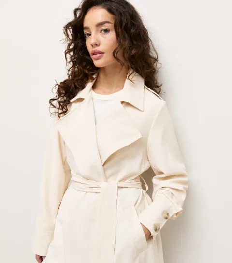 Women's Petite Stone Longline Trench Coat