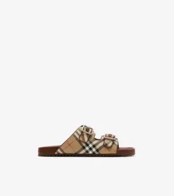 Burberry Check and Leather Urchin Sandals in Archive beige