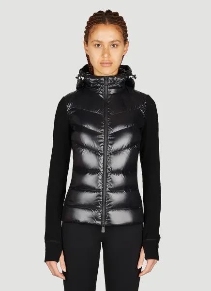 Partially Quilted Zip-Up Hooded Cardigan