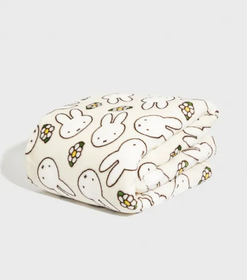 Women's White Miffy Print Fleece Blanket