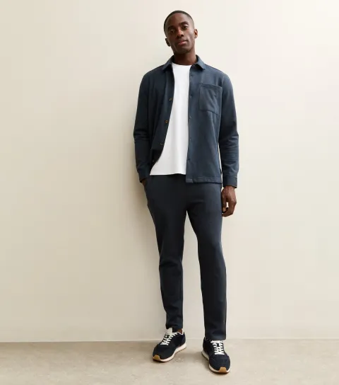 Men's Navy Regular Knit Pique Drawstring Trousers