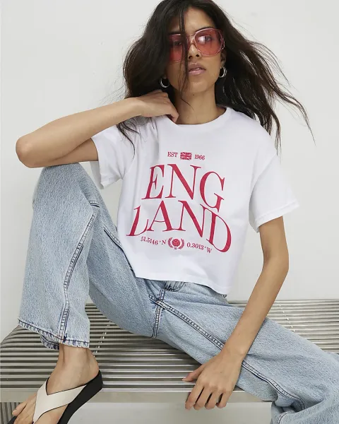 River Island Cotton Boxy Fit England Cropped T-Shirt