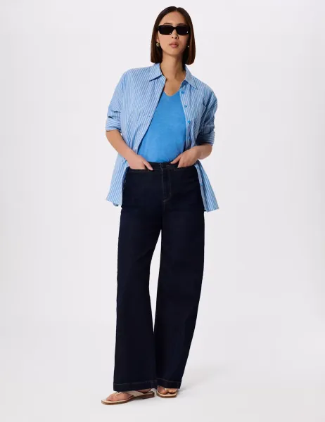 Whistles Willa Pure Cotton V-Neck T-Shirt Blue