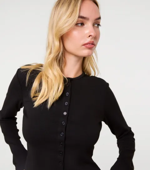 Women's Black Mini Ribbed Cardigan
