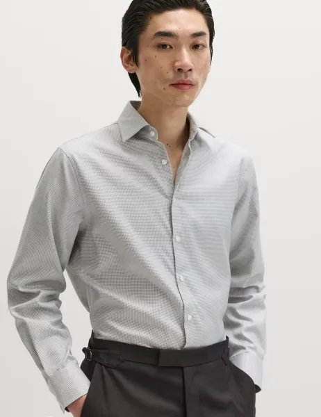 M&S SARTORIAL Regular Fit Pure Cotton Textured Luxury Shirt Brown
