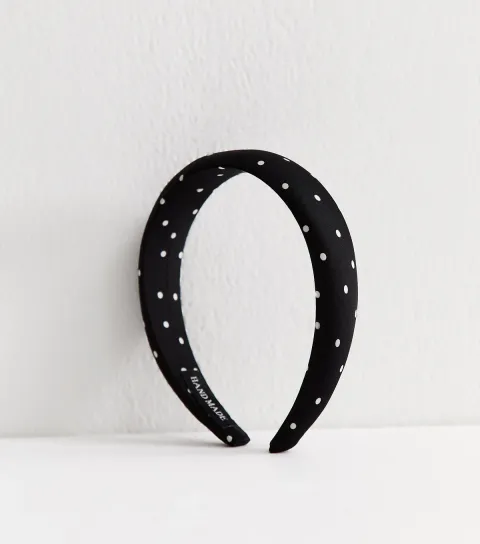 Black Satin Polka Dot Padded Headband