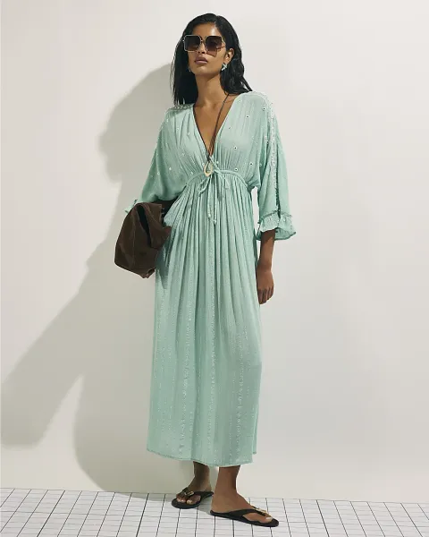 River Island Cotton Mirror Embroidered Maxi Dress