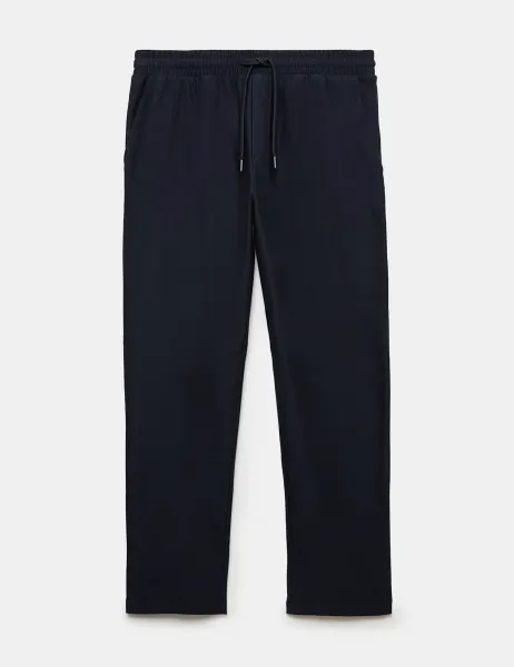 Autograph Pure Cotton Twill Single Pleat Trousers Dark Navy