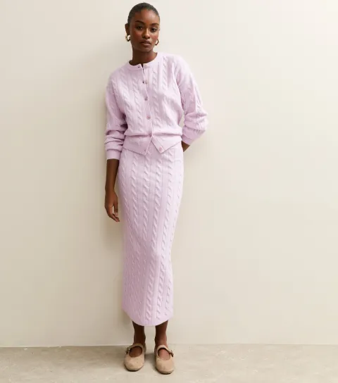 Women's Lilac Cable Knit Midi Skirt
