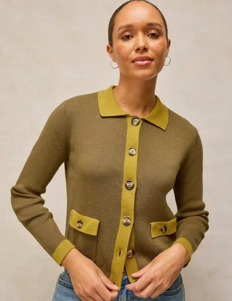 White Stuff Pure Cotton Cardigan Khaki
