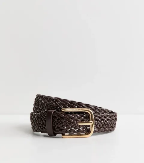 Dark Brown Braided Faux Leather Belt