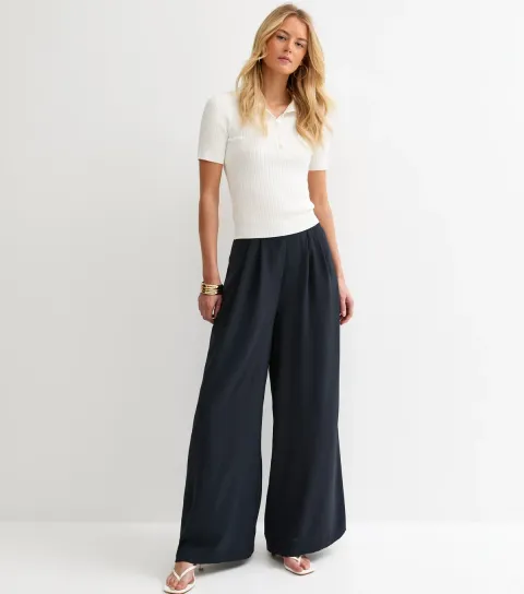 Women's Tall Navy Tailored Wide Leg Trousers