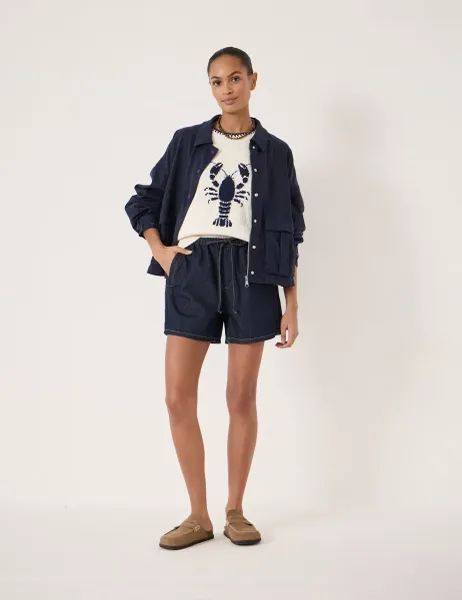 HUSH Pure Cotton Denim High Waisted Shorts Dark Indigo