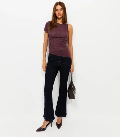 Women's Dark Burgundy Jersey Single Sleeve Top