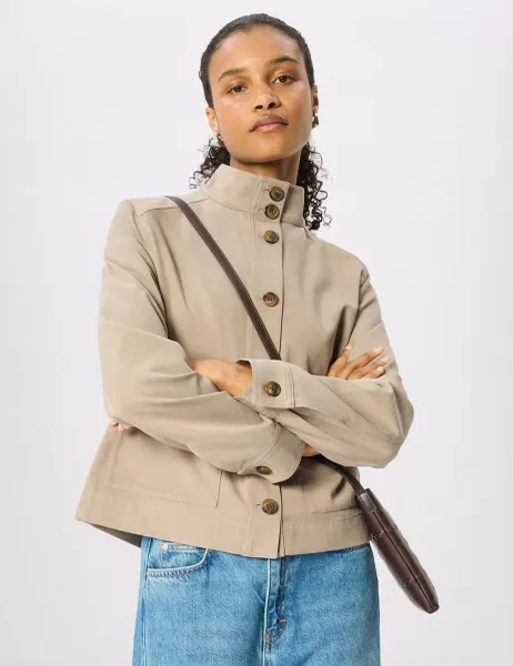 Whistles Cotton Rich Funnel Neck Short Jacket