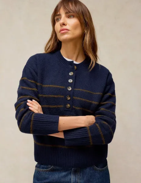 White Stuff Striped Henley Jumper Navy Mix