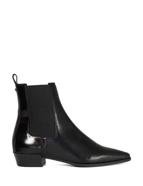 Leather Chisel Toe Western Chelsea Ankle Boots Black
