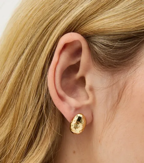 New Look 18ct Gold Plated Beaten Textured Dome Stud Earrings
