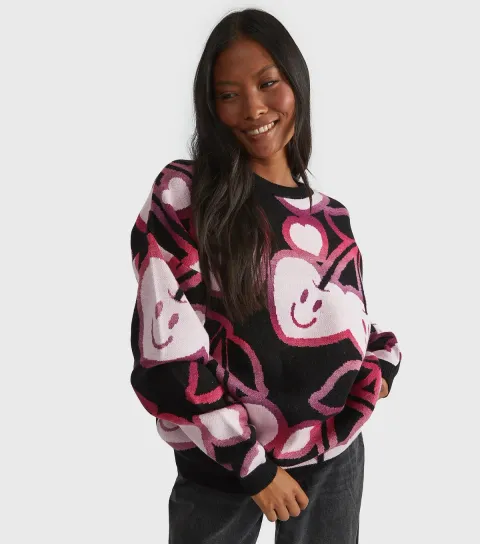 Women's Black Cherry Pattern Jumper