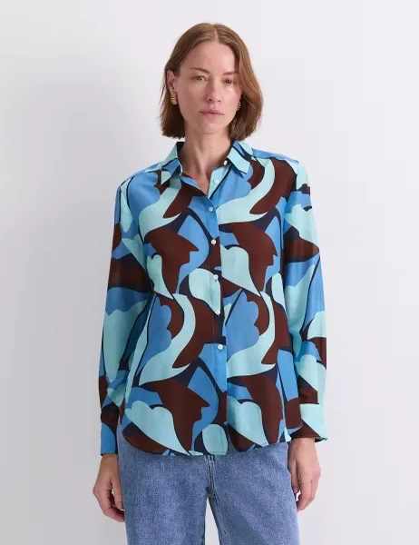 Sportscraft Cotton Silk Blend Geometric Shirt Red