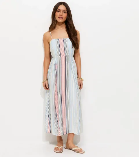 Women's Petite Blue Stripe Print Cami Godet Midi Skirt