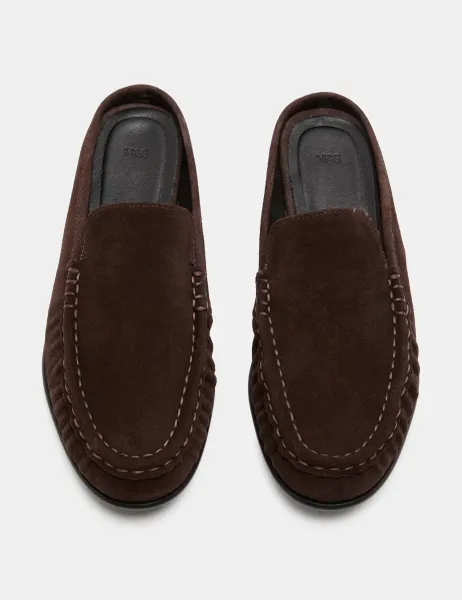 Marks & Spencer Suede Ruched Backless Flat Loafers Brown