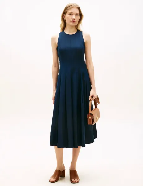 Tommy Hilfiger Linen Blend Midi Skater Dress Navy