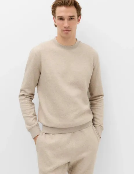 Marks & Spencer Cotton Rich Brushback Sweatshirt Taupe