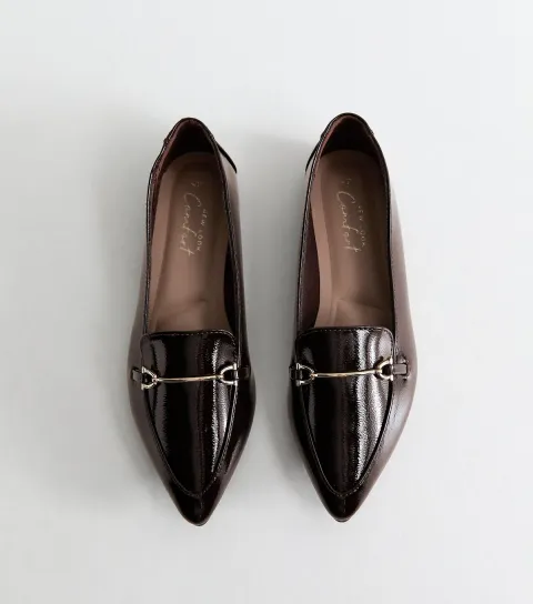 Women's Dark Burgundy Patent Faux Leather Pointed Loafers Vegan