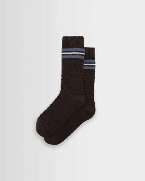 Sandwell - Brown Marl and Blue Trio Stripe Cotton Socks