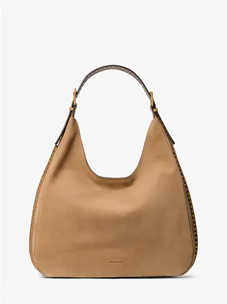 Nolita Large Studded Nubuck Hobo Shoulder Bag