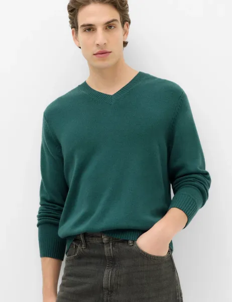 Marks & Spencer Pure Lambswool V-Neck Jumper Cedar