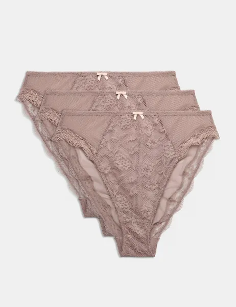 Marks & Spencer 3pk Jasmine Lace High Waisted High Leg Knickers Praline