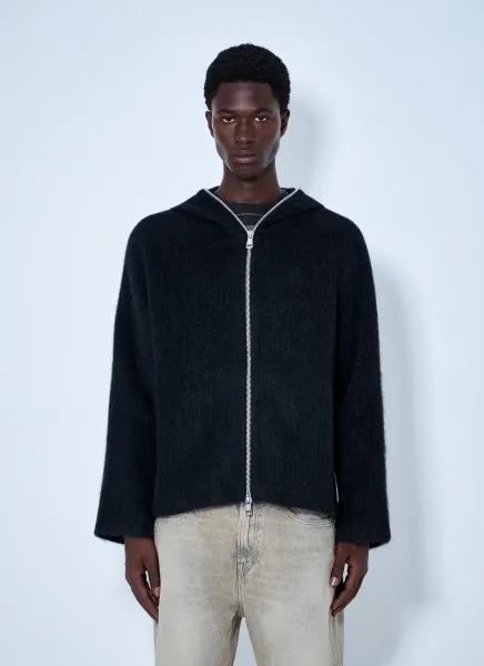 Hairy Zip-Up Hooded Cardigan