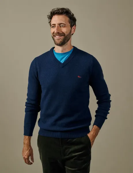 Aubin Lambswool Rich V Neck Jumper Navy