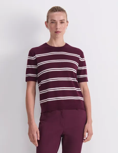 Sportscraft Pure Wool Striped Knitted T-Shirt Purple