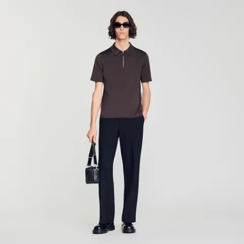SANDRO Zip-up knit polo shirt
