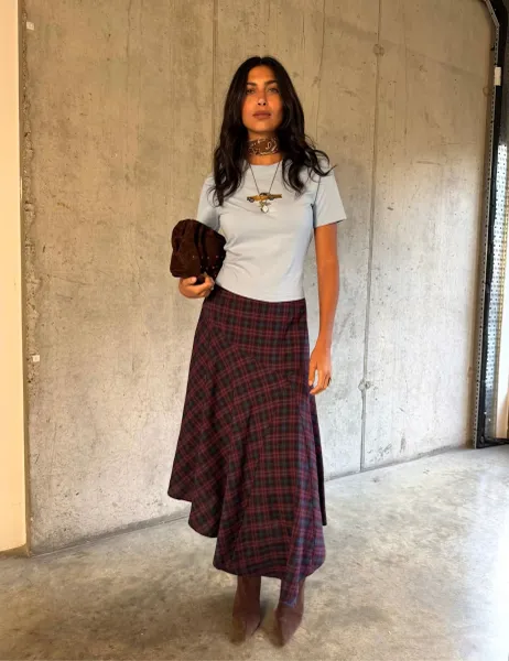 Never Fully Dressed Checked Asymmetric Midaxi Skirt Multi
