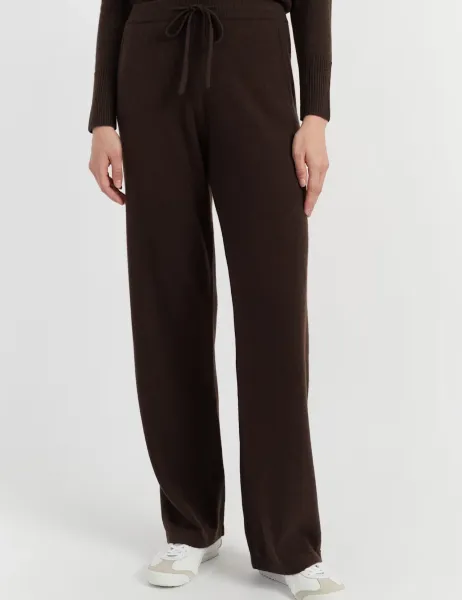 Pure Cashmere Wide Leg Track Pants Chocolate
