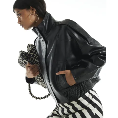 River Island Faux Leather Funnel Boxy Jacket
