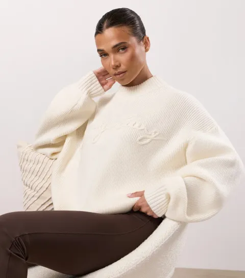 Women's Cream Rib Knit Sweatshirt